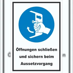 HB-Druck Öffnungen schließen und sichern beim Aussetzvorgang Schild A4 (210x297mm)