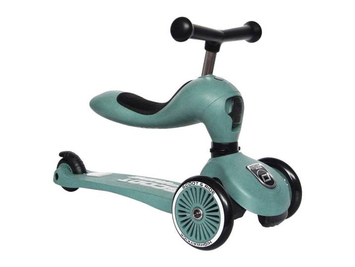 Scoot and Ride Laufrad/Kinderscooter 2in1 Highwaykick 1, Dunkelgrün, Metall, Kunststoff, 24x37x55 cm, unisex, höhenverstellbarer Lenker, weicher Sitz, Anti-Überschlag-Vorrichtung, Freizeit & Co, Gartenspielzeug, Scooter
