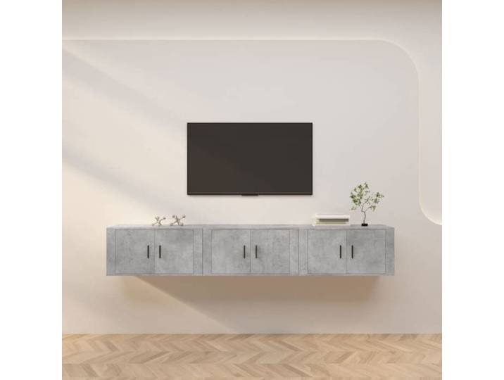 NEW 2026  Meubles TV muraux lot de 3 Placards TV gris béton 80x34 5x40 cm L7973