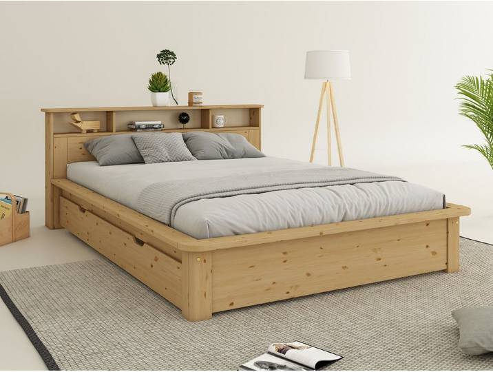 OTTO home Massivholzbett KERO Stauraum im Kopfteil, zertifiziertes Massivholz (Kiefer), optional mit Schublade