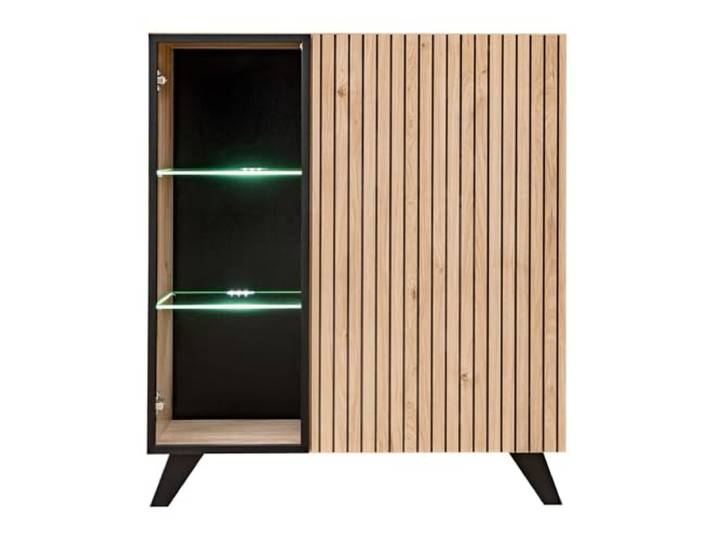 Lomadox Highboard Vitrinenschrank, Kastanienholz Nb. mit schwarz