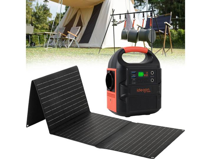 Powerstation & Solargenerator mit Solarpanel 40W, LED, 120W, 12/230V, 88,8 Wh