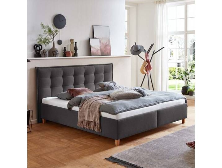 HOMELIV. Polsterbett Lusaka Webstoff mit Bettkasten 200x200cm Dunkelgrau skandinavisch,