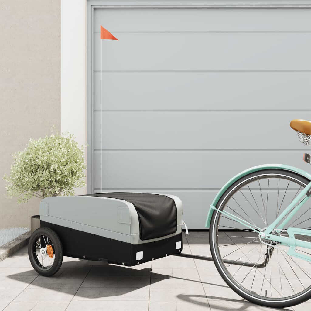 vidaXL Bike Trailer Iron Black/Grey 42.5cm H x 122cm W x 52.5cm D