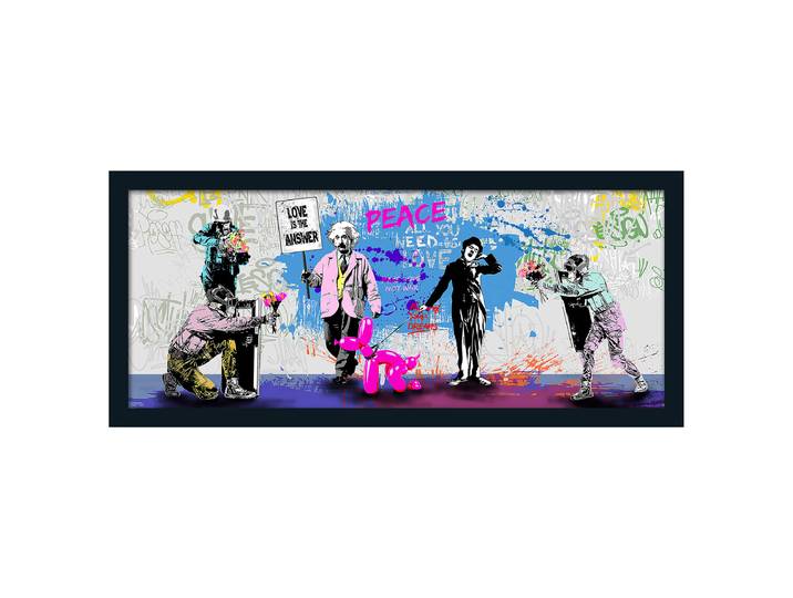 Leinwandbild Love Is The Answer Holzwerkstoff; Papier Pink/Blau/Grau 130 x 60 x 2cm