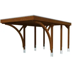 Skan Holz Carport Friesland 314x555 cm inkl. 2 Einfahrtsbögen Sparset 6-nussbaum Holzcarport
