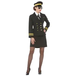 Pilotin-Kostüm für Damen, schwarz