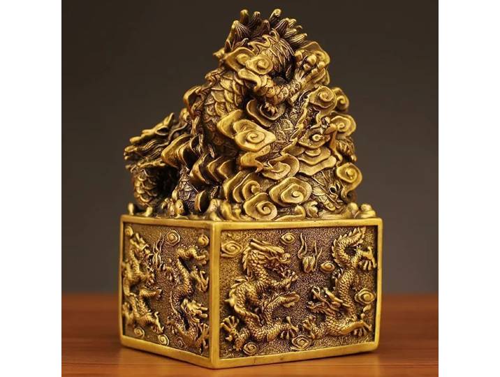 Ornement porte-bonheur en cuivre, neuf Dragons, sceau de Dragon en laiton, décor pour la maison et le jardin