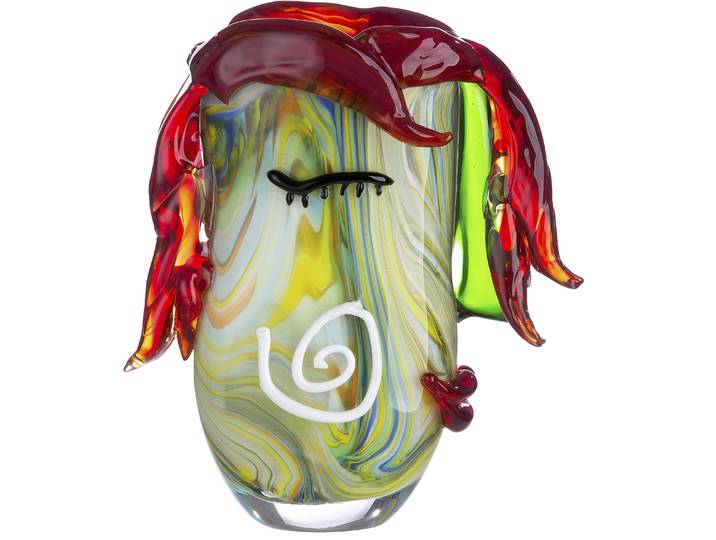 Tischvase CASABLANCA BY GILDE Curly , bunt (grün, rot), B:27,5cm H:29,5cm T:12cm, Glas, Vasen, Tischvase, dekorative Vase aus Glas, Blumenvase