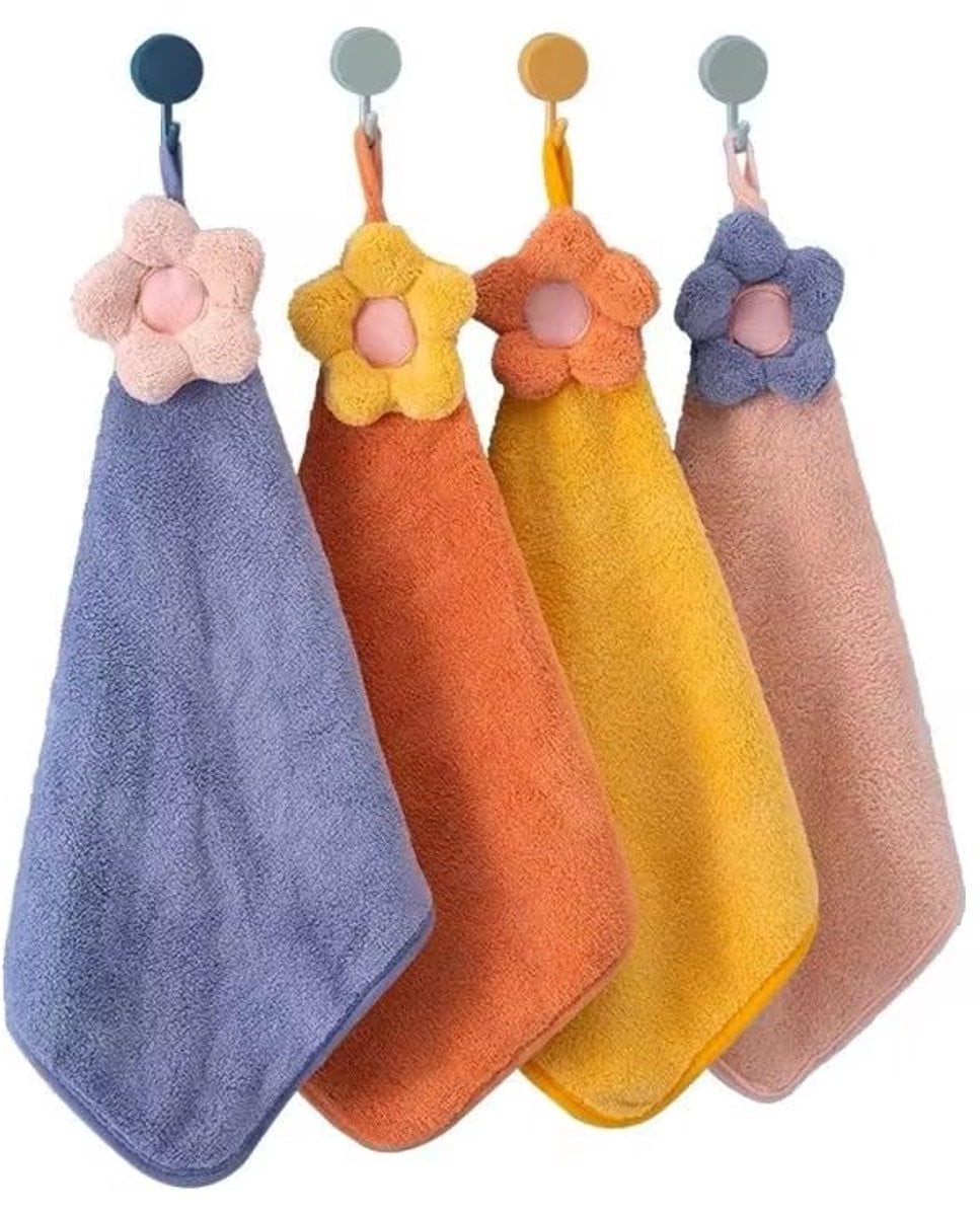 Set van 4 absorberende en zachte kleine handdoeken met hanglus voor keuken en badkamer
