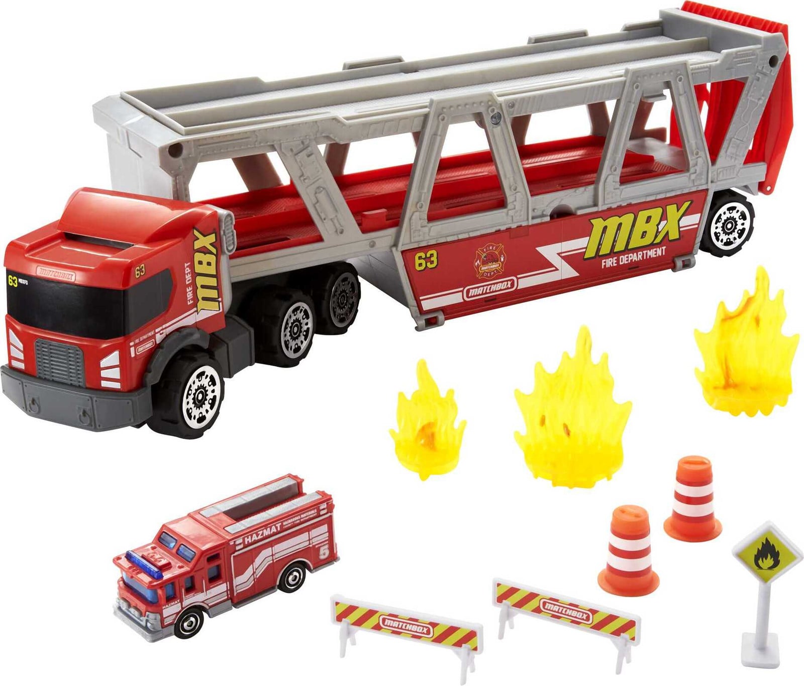 Matchbox constructievoertuig brandweerwagen met 8 accessoires