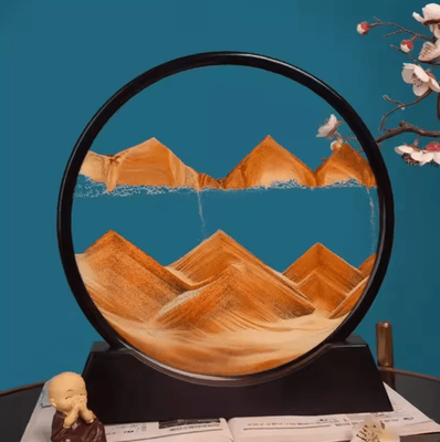 Inspire Picks OceanFlow 3D Moving Sand Art Picture Round Glass Sandscape Decor yellow