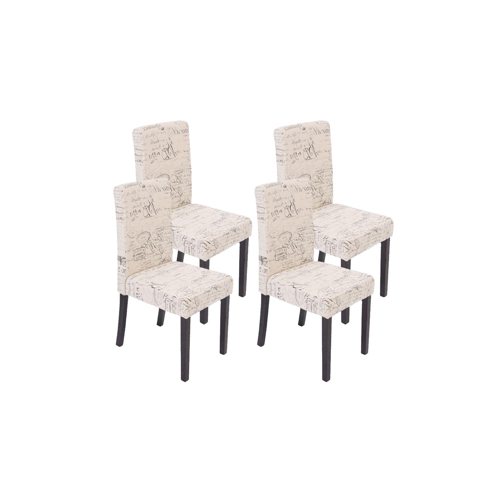 4er-Set Esszimmerstuhl Stuhl Küchenstuhl Littau ~ Textil mit Schriftzug, creme, dunkle Beine