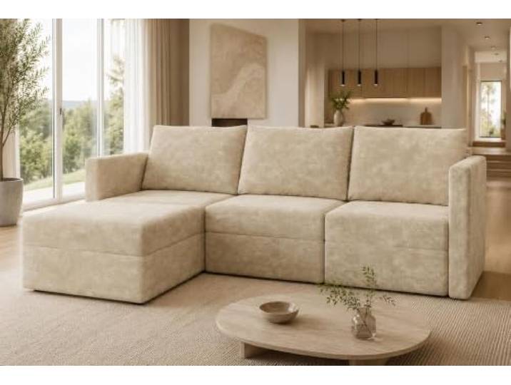 JUMMICO Modulares Sofa L-Form Ecksofa 215 cm breit Sofa mit Stauraum,Links Chaiselongue,Velours‑Stoff für Sofa,Wohnzimmer Couch,Flauschige Cloud‑Polster,Beige