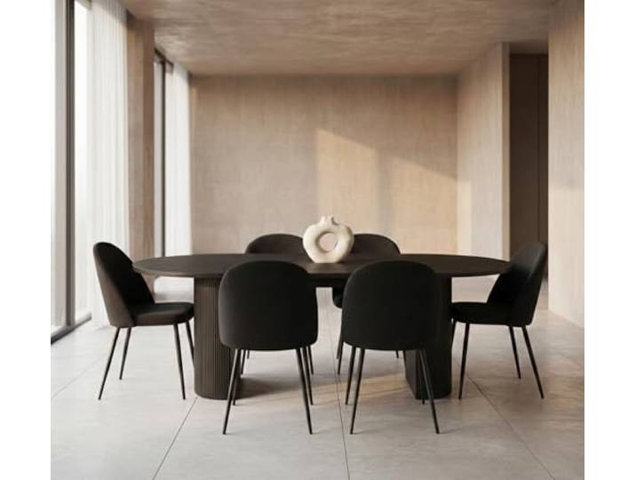 ebuy24 Essgruppe mit 6 Stühlen - Kyoto Skagen 210x100 cm Oberfläche Dunkelbraun Bezug Schwarz Velours rechteckig Design Wohnküche Esszimmer Sitzgruppe Essplatz Esszimmergruppe 6 Personen