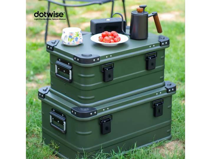 Boîte de rangement verte de grande capacité 30-80l, boîte de rangement multifonctionnelle en alliage d'aluminium pour camping en plein air pique-nique, boîte à outils d'organisation de rangement à