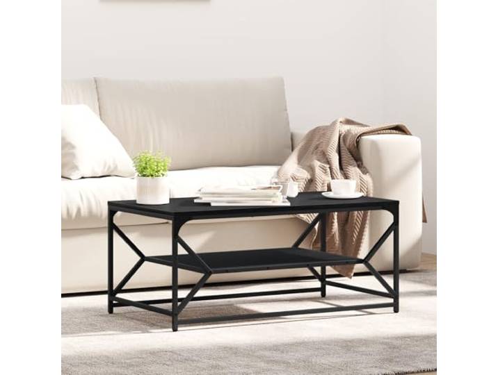 HEFZGDB Couchtisch mit Ablage Schwarz Eiche 90x50x40 cm Holzwerkstoff Stahlgestell Modernes Wohnzimmermöbel