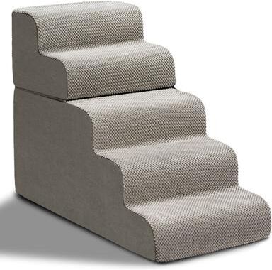 Drop Dash Deals Foam Pet Stairs For Bed Or Couch Portable, Detachable & Versatile light Grey 5 Step