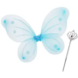 Relaxdays 10 x Feenflügel mit Zauberstab blau Weiß,Hellblau,Silber