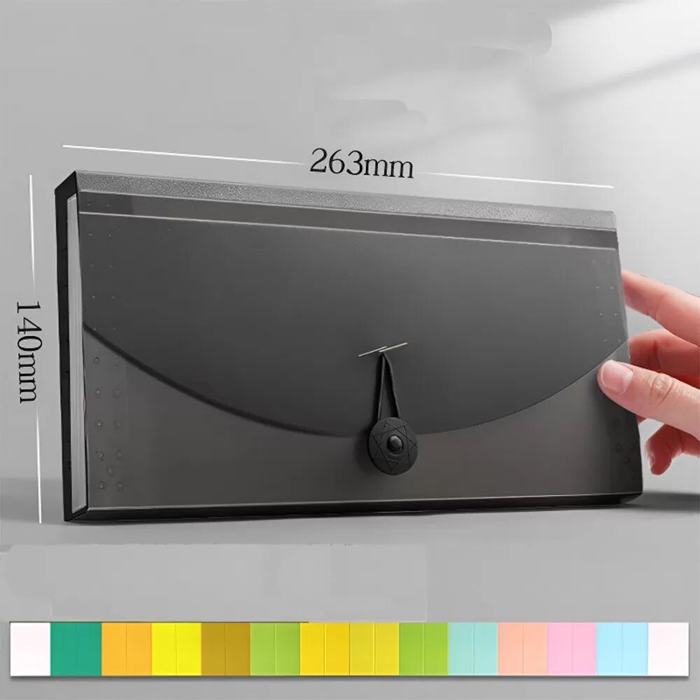 INF 13-Fach Akkordeon-Dateiordner Organizer mit Indexregister - Transparent Schwarz