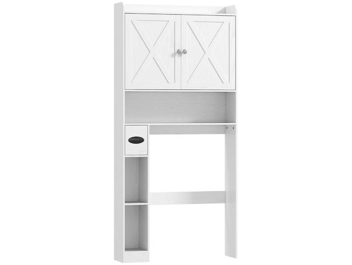 Meuble wc dessus de toilette avec placard à porte de grange blanc