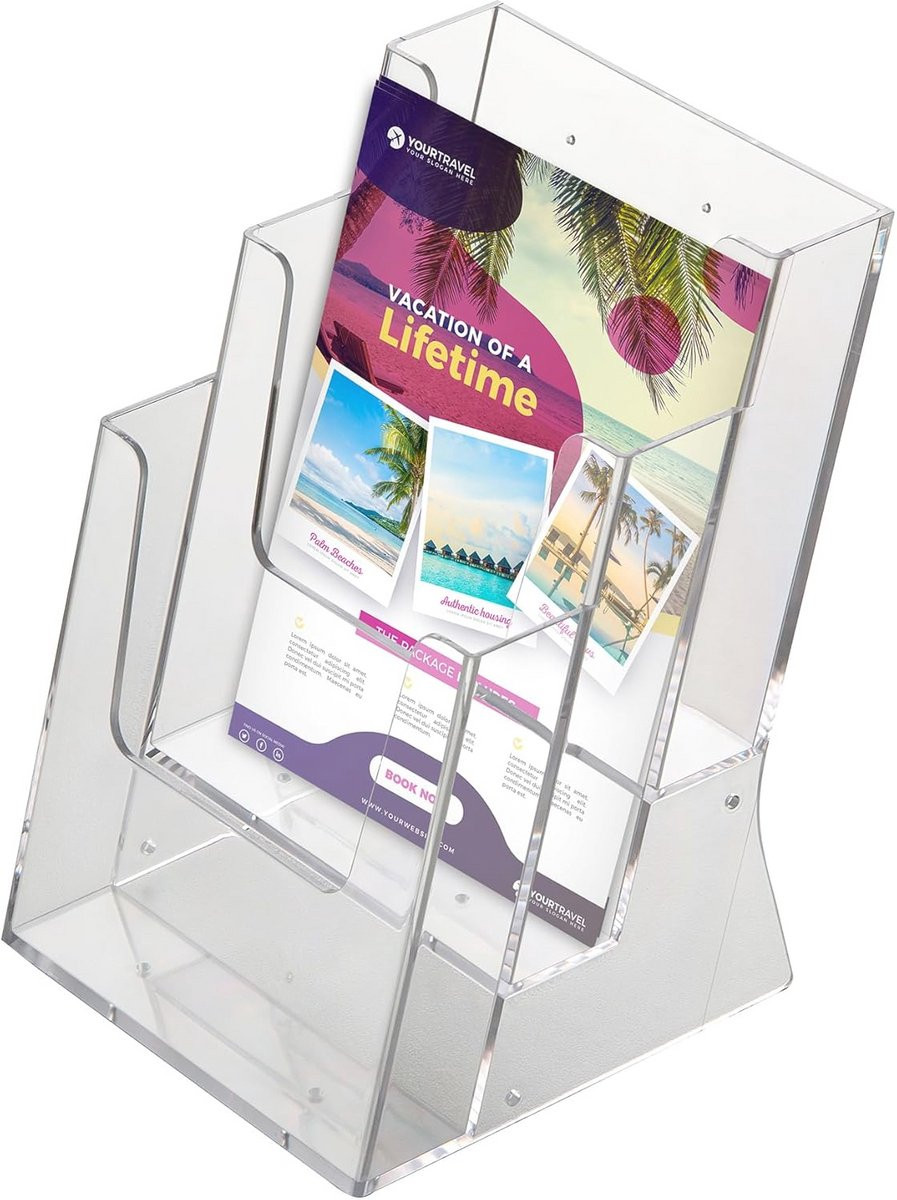 3-voudige A4 brochurehouder voor flyers - Kristalhelder acryl