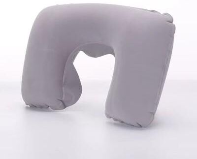 Inspired Finds Inflatable Travel Neck Pillow With Soft Plush Cover For Car, Flight, And Office grey