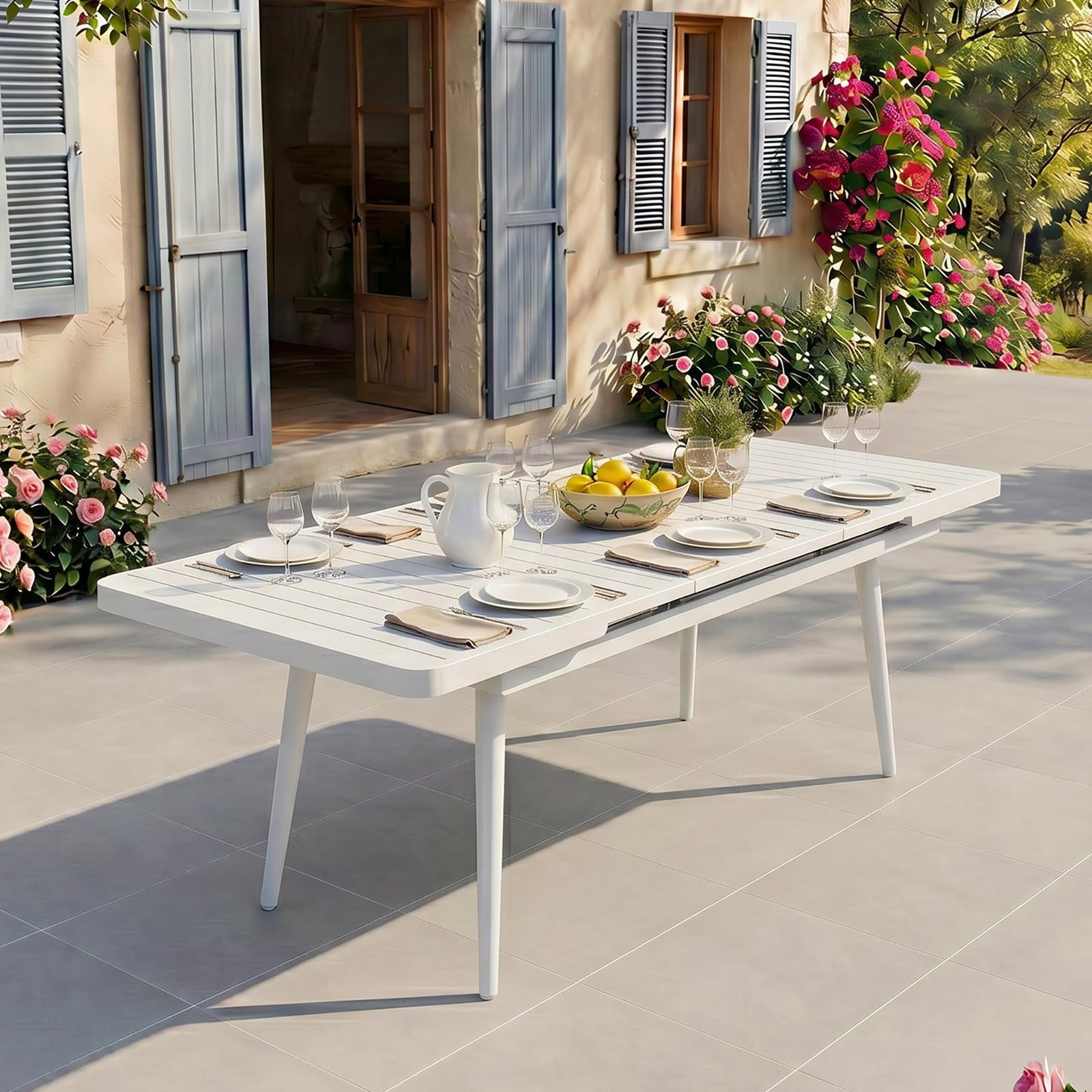 Gartentisch SUNNY, weiß - Outdoor Tisch ausziehbar bis 200cm, pulverbeschichtetes Aluminiumgestell, wetterfest & UV-beständig, ideal für Garten und Terrasse