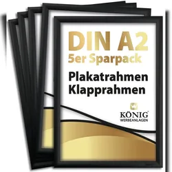 5 Plakatrahmen DIN A2 | 25mm Aluminium Profil, schwarz | Alu Klapprahmen Wechselrahmen Posterrahmen | 5er Sparpack | Dreifke®