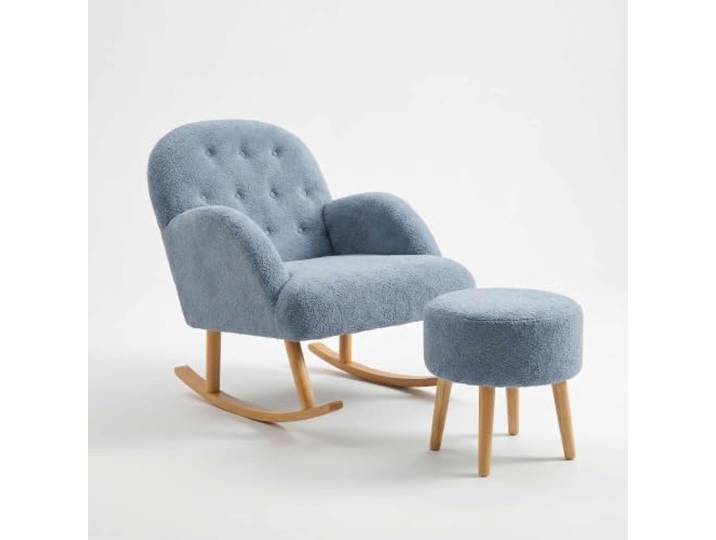 Hanah Home Elegant Wing Chair & Pouffe Set (2 Pieces), Grey, 100% Wells Soft Fabric 18 mm Melamine Coated Board Perfect for Modern Living Rooms