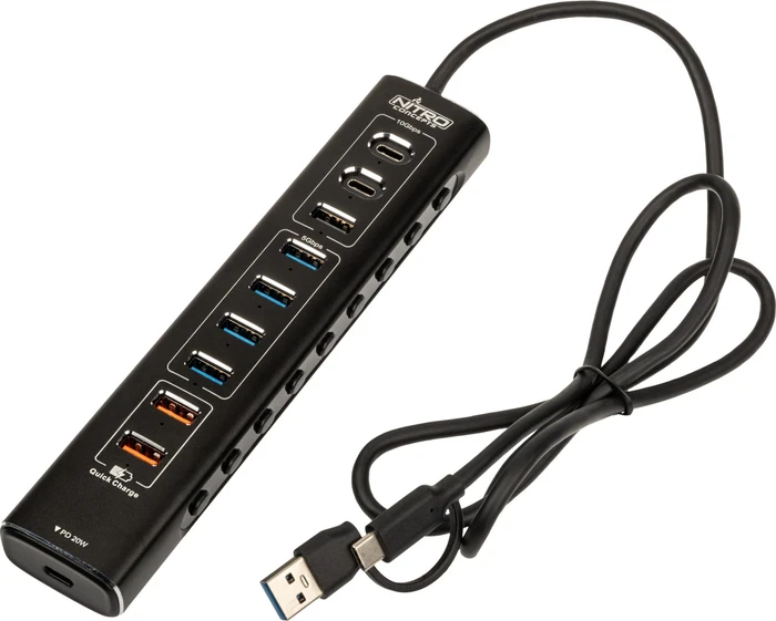 Nitro Concepts UH1, 10-Port Hybrid USB-Hub, USB 3.2