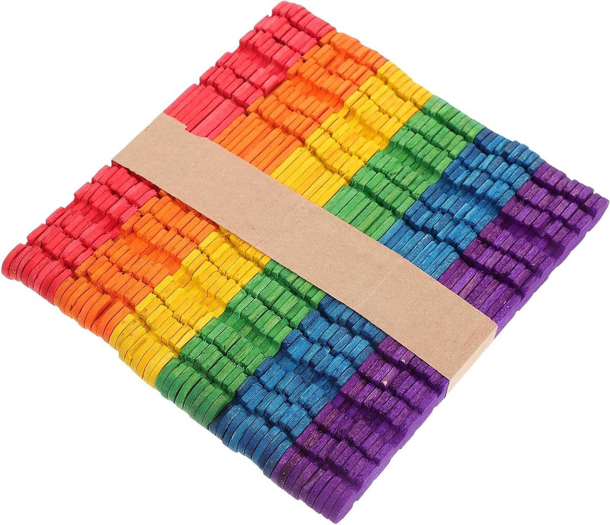 Kleurrijke houten ambachtelijke knutselstokjes met gekartelde rand, 11,4 cm
