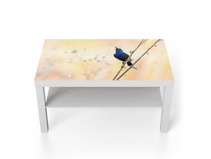 DEQORI Glastisch weiß groß 90x50 cm Motiv Blaues Funkeln ausgefallener Beistelltisch aus Glas Hochglanz Couchtisch fürs Wohnzimmer moderner Couch Tisch mit Design