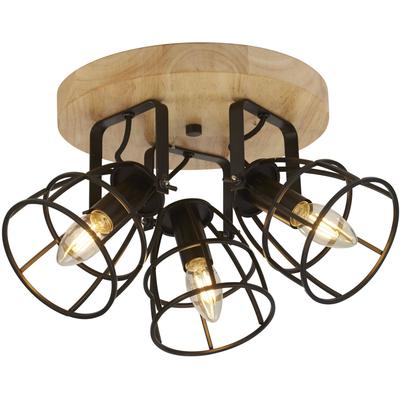 SEARCHLIGHT Deckenleuchte "Vision 3Lt Deckenleuchte - Mattschwarzes Metall & Holz", schwarz (mattschwarz undholz), H: 17cm, 1 Stk., Leuchten, Deckenleuchte