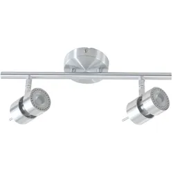 Steinhauer Aufbau-Strahlerleiste NATASJA, 2-flammig, inkl. 2x GU10 LED 7W 2200-2700K 480lm (D2W), dreh- und neigbar, stahl gebürstet STE-7902ST