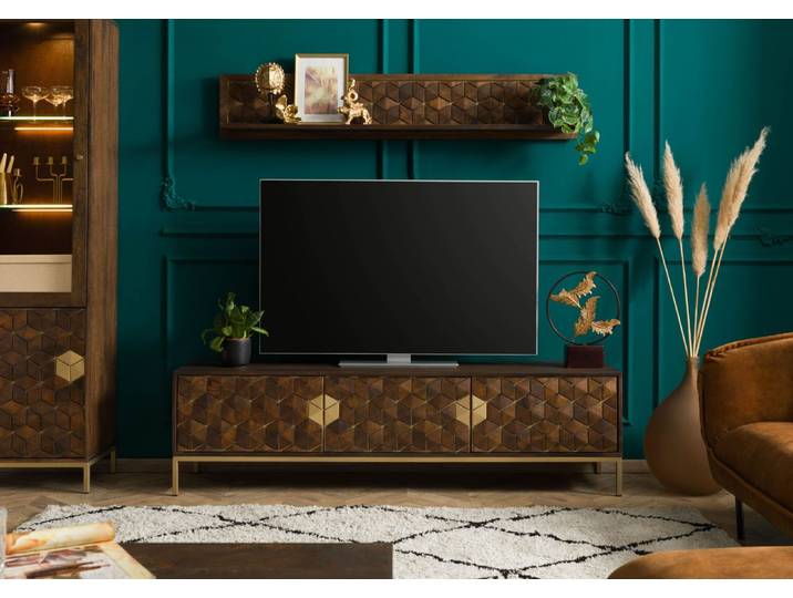 Meuble TV en bois de Manguier 180x45x50 marron huilé DIAMOND #224