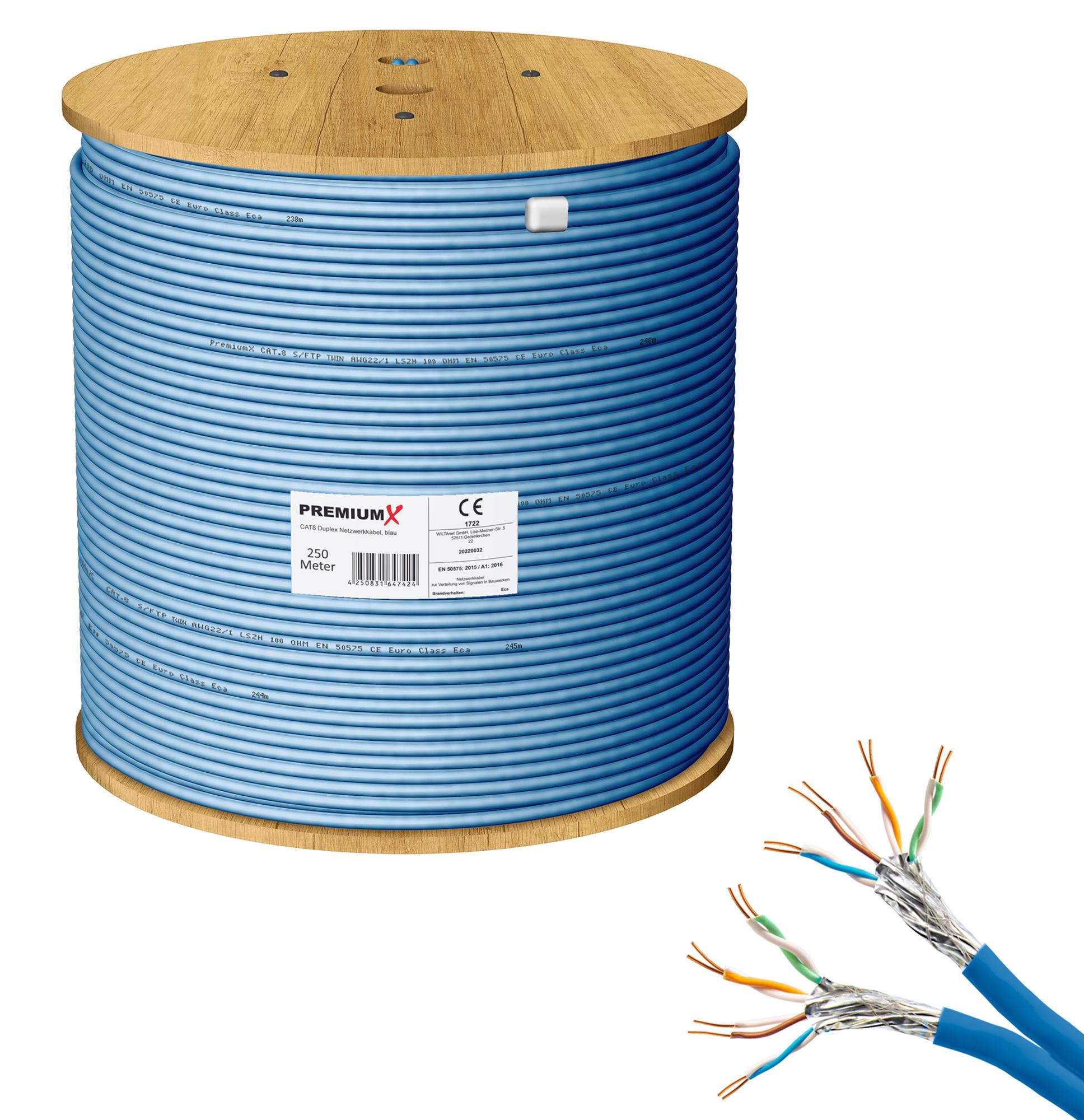 PremiumX 250m CAT 8 Netzwerkkabel Duplex LAN Kabel Ethernet Datenkabel