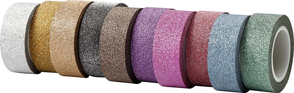 Creativ Company Maskeertape Set met Glitter, 10 rollen decoratietape