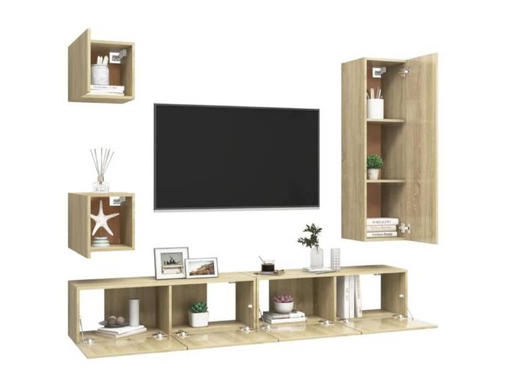 LVL - MEUBLE DE SEJOUR - Ensemble de meuble TV 5 pcs Chêne sonoma Aggloméré(7540)