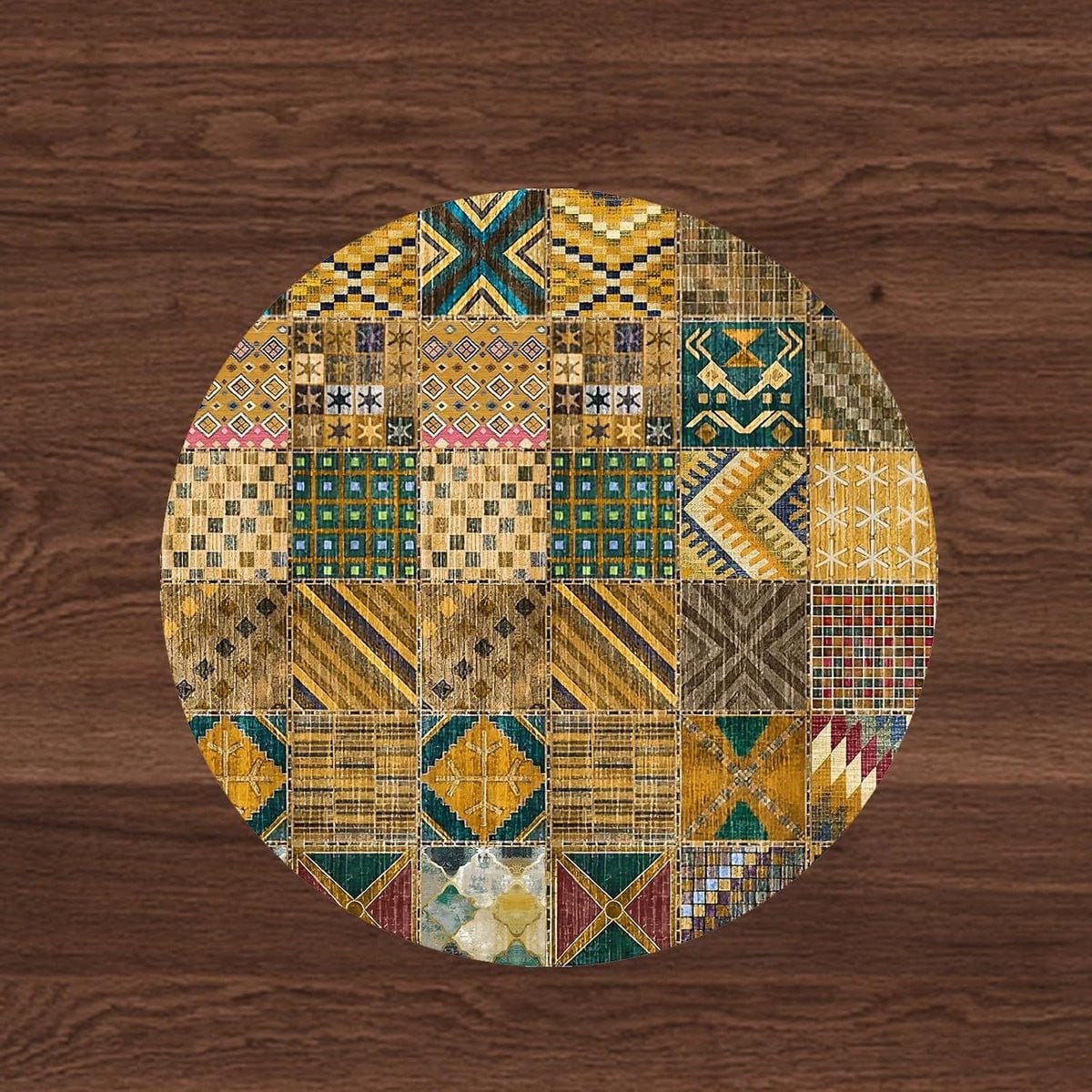 Vintage Rond Vloerkleed Patchwork - Veelkleurig - Diameter: 100 cm