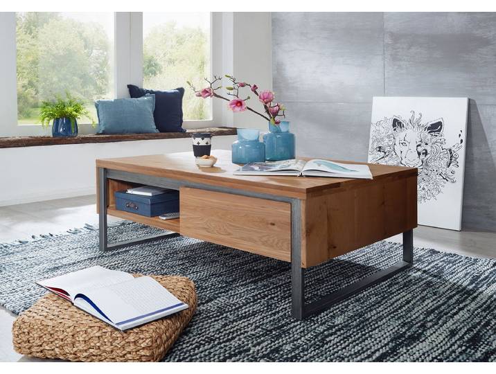 Couchtisch mit 2 Schubkästen 120x80cm 'Taipeh' Wildeiche massiv