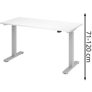 Hammerbacher Schreibtisch XMST614, weiß / silber, elektrisch höhenverstellbar, 140 x 71-120 x 67cm, Mini Office