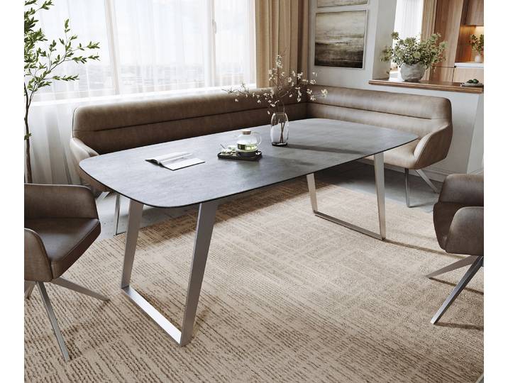 Esstisch Edge Boot 200x100 cm Keramik Beton Grau Edelstahl Schräg, Esstische
