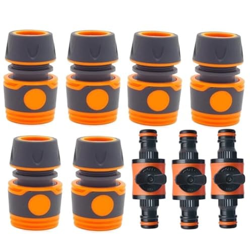 AstarFavor 9 stuks waterslangconnectoren, tuinslangkoppeling 1/2 inch, slangverbinder met regelventiel en snelkoppeling