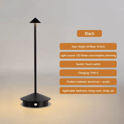 Inspire Curations Rechargeable Touch LED Table Lamp For Dining, Bedroom & Decorative Home Lighting black changeable