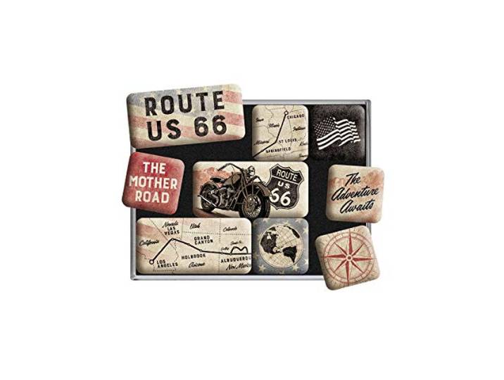 Nostalgic-Art Retro Koelkast Magneten, Route 66 Bike Map – Geschenkidee vorr motorrijders, Magneetset voor magneetbord, Vintage design, 9 stuks