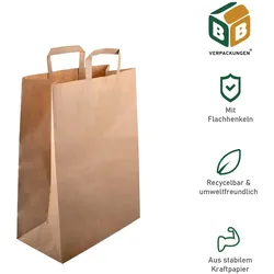 BB-Verpackungen GmbH 2000 Papiertragetaschen 180 + 80 x 220 mm braun stabile 70 g/m2 Grammatur Papiertüten Geschenktüten BB-Verpackungen
