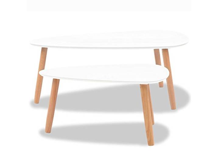 Tidyard Beistelltisch Set 2 STK.Couchtisch Sofatisch Wohnzimmertisch Laptoptisch Kiefernholz Satztisch Set Mit Fußpolstern, Massiv MDF Tischplatte,Weiß