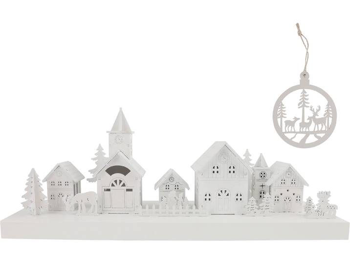 Weihnachtsdorf OTTO HOME mit LED-Beleuchtung, 1 Stück, weißes Dorf , weiß, B:44cm H:17cm T:13,5cm, Holzwerkstoff, Weihnachtsdörfer, Weihnachtsdorf, weißes Dorf, extra Anhänger, Höhe 17 cm