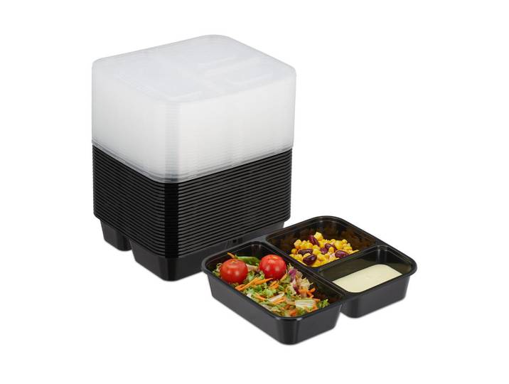 Relaxdays Meal-Prep-Box Schwarz 24er-Set Kunststoff, Küchenzubehör, Vorratsbehälter, Vorratsdosen